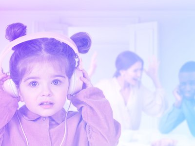 Girl with parent arguing in the background